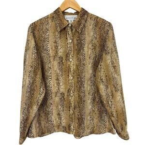 Jones Wear Brown & Tan Snakeskin Patterned Button-Up Blouse Size 14